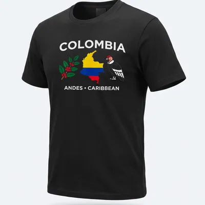 Illustration of a Colombia map with a coffee branch and Andean condor — printed on a unisex t-shirt