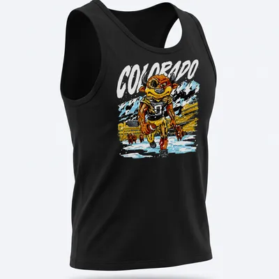 Vintage sports Colorado Bull mascot t-shirt featuring WE COMIN text — printed on a tank top
