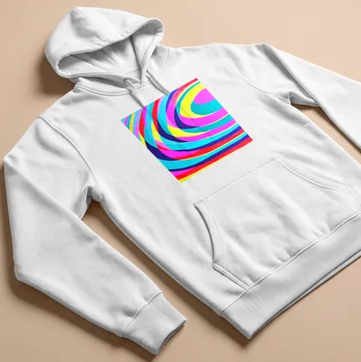 Colorful, geometric abstract spiral waves with the text 'REFLECTED LIGHTS N.2'. — printed on a unisex hoodie