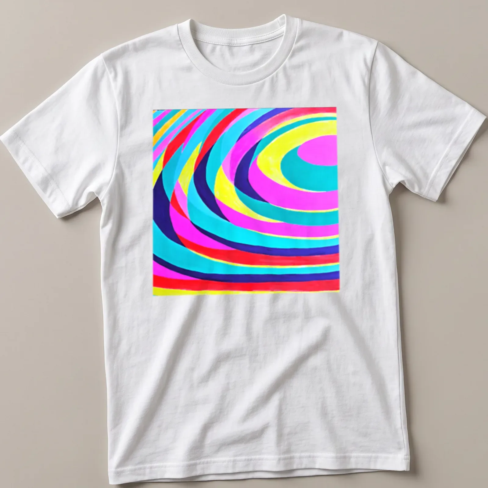 Colorful, geometric abstract spiral waves with the text 'REFLECTED LIGHTS N.2'. — printed on a unisex t-shirt