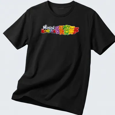 Cartoon Jujube bear characters with Mission Bonbons text in bright colors