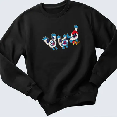Kawaii cartoon yetis skating with colorful text reading Radical Yetis — printed on a unisex sweatshirt