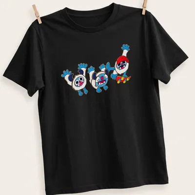 Kawaii cartoon yetis skating with colorful text reading Radical Yetis — printed on a unisex t-shirt