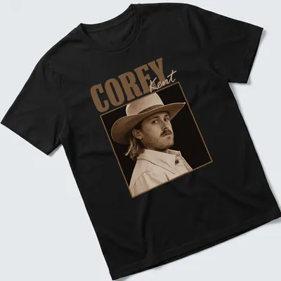 Vintage sepia portrait of Corey Kent's cowboy hat with printed text