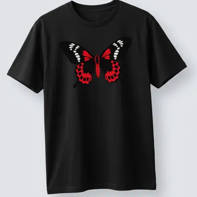 Cartoon style Crimson Rose Butterfly in black, red, and white colors