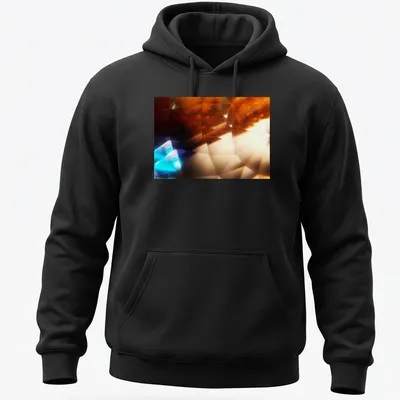 Abstract illustration of a crystalline prism with amber and blue pyramids — printed on a unisex hoodie