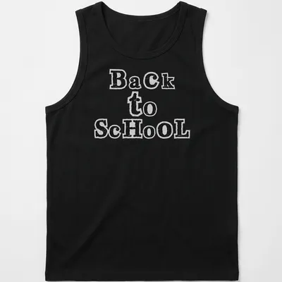 Black and white cut paper collage typography t-shirt featuring 'Back to School' text. — printed on a tank top