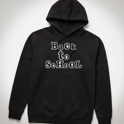 Black and white cut paper collage typography t-shirt featuring 'Back to School' text. — printed on a unisex hoodie