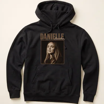 Vintage sepia t-shirt featuring the name Danielle Bradbery in elegant typography — printed on a unisex hoodie