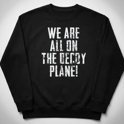 Vintage distressed shirt with the phrase We Are All On The Decoy Plane! — printed on a unisex sweatshirt