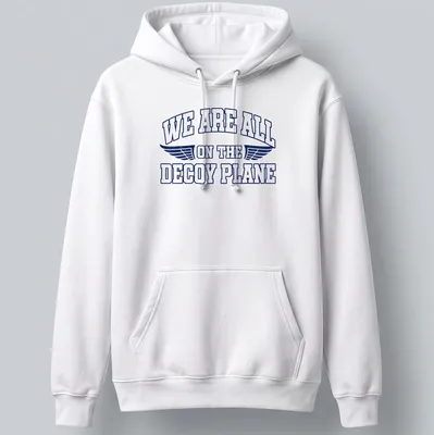 Vintage distressed t-shirt featuring humorous text about a decoy plane. — printed on a unisex hoodie