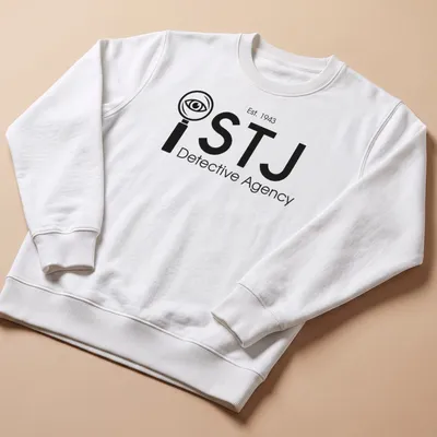 Modern minimalist Detective Agency t-shirt featuring magnifying glass and eye design in black and white — printed on a unisex sweatshirt
