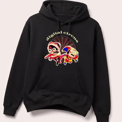 Colorful cartoon characters from Digital Circus with vibrant text — printed on a unisex hoodie