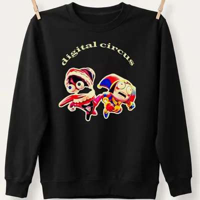 Colorful cartoon characters from Digital Circus with vibrant text — printed on a unisex sweatshirt