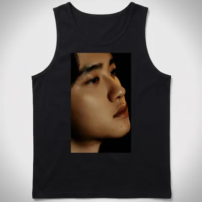 Realistic portrait of a male figure with detailed skin tones — printed on a tank top