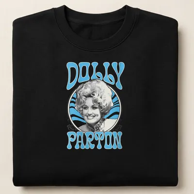 Retro t-shirt featuring Dolly Parton in blue and white design — printed on a unisex sweatshirt