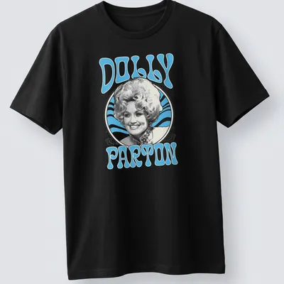 Retro t-shirt featuring Dolly Parton in blue and white design — printed on a unisex t-shirt