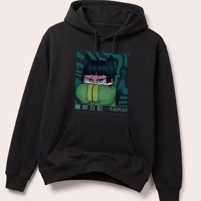 Anime-style doodle cat with humorous text about dying of poison — printed on a unisex hoodie