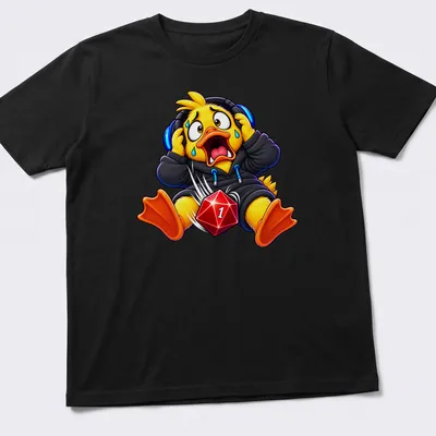 Cartoon duck in headphones with the text Critical Failure in bright colors