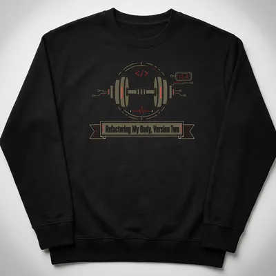 Modern tech-inspired graphic tee with dumbbell and motivational text in earthy tones — printed on a unisex sweatshirt