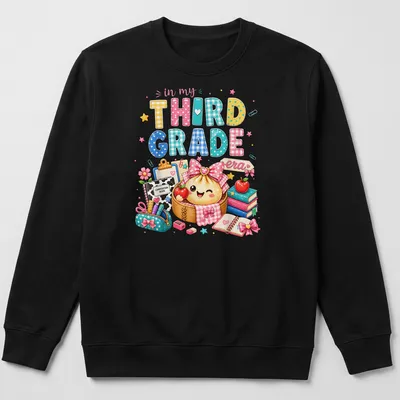 Kawaii style t-shirt featuring a dumpling girl and text about third grade. — printed on a unisex sweatshirt