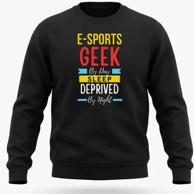 Colorful E-Sports Geek t-shirt with playful typography — printed on a unisex sweatshirt