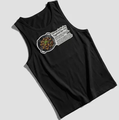 Illustrative Eggplant Stir Fry t-shirt with vibrant colors and playful text. — printed on a tank top
