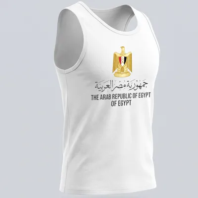 Egyptian emblem with flag in gold, black, red, and white typography — printed on a tank top