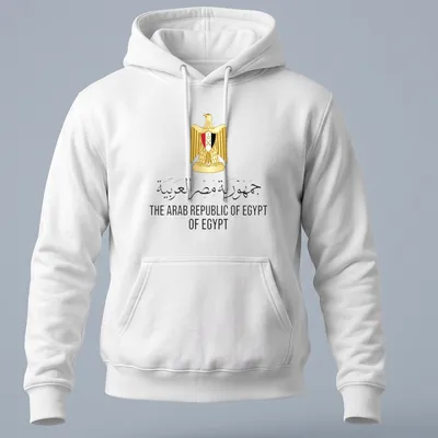 Egyptian emblem with flag in gold, black, red, and white typography — printed on a unisex hoodie