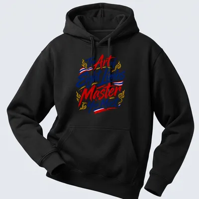 Bold typography t-shirt featuring the phrase about mastering Eight Limbs in red, blue, gold, and white. — printed on a unisex hoodie