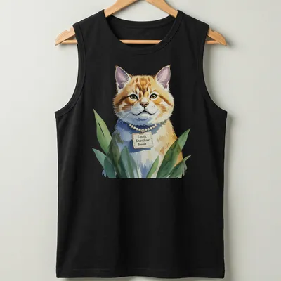 Watercolor design of an Exotic Shorthair cat with sweet expression and text reading Exotic Shorthair Sweet — printed on a tank top