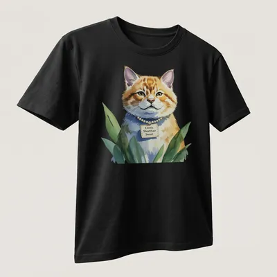 Watercolor design of an Exotic Shorthair cat with sweet expression and text reading Exotic Shorthair Sweet — printed on a unisex t-shirt (angled view)