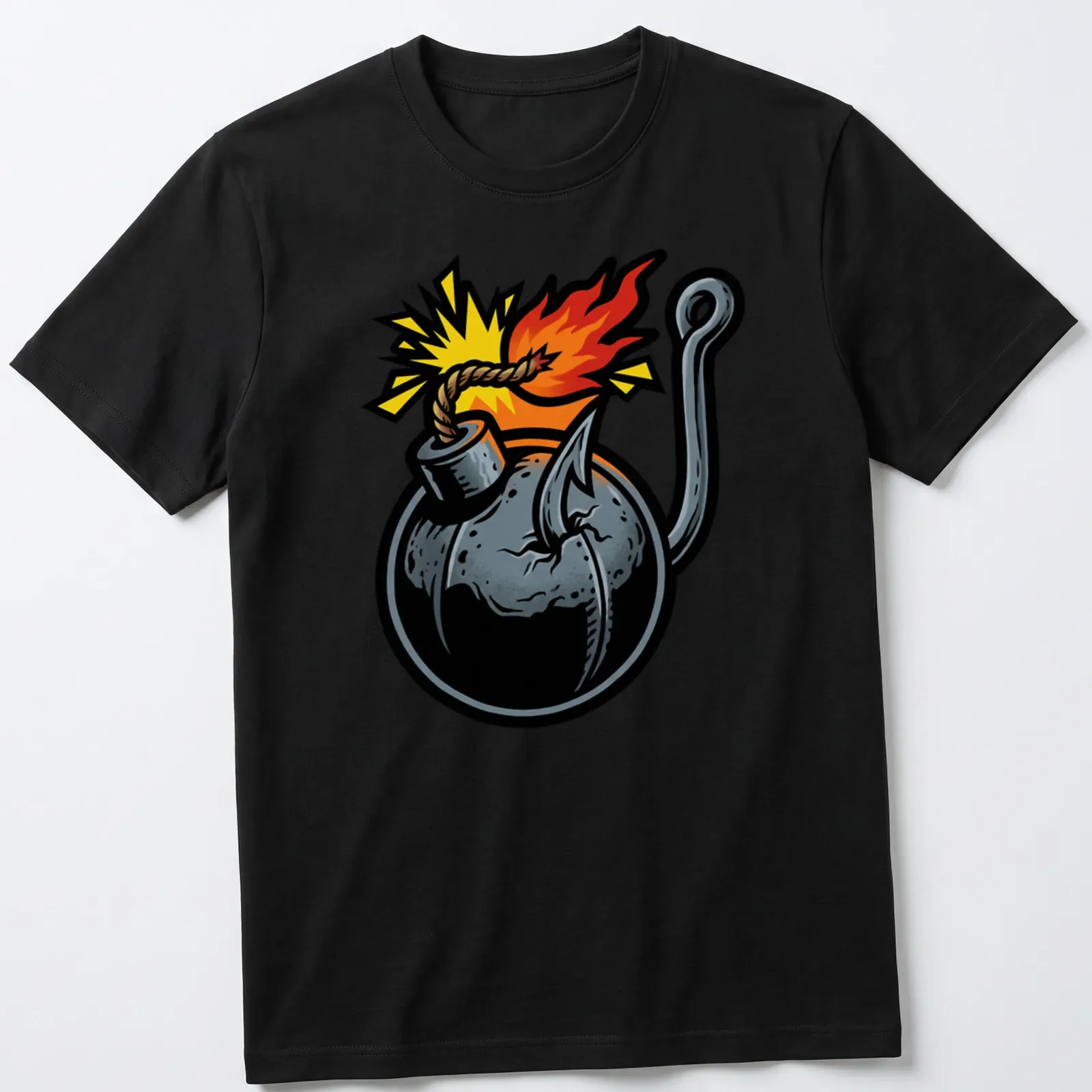 Bold comic style T-shirt featuring a cartoon bomb with explosive text. — printed on a unisex t-shirt