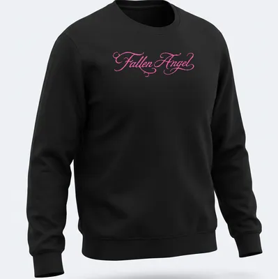 Elegant script t-shirt featuring the text 'Fallen Angel' in pink — printed on a unisex sweatshirt