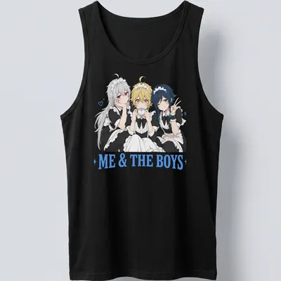 Anime-style illustration of femboy maids with the text 'Me & The Boys' — printed on a tank top