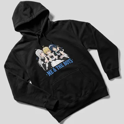 Anime-style illustration of femboy maids with the text 'Me & The Boys' — printed on a unisex hoodie