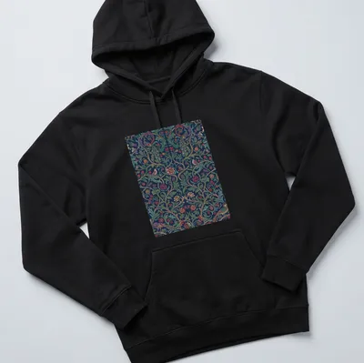 Vintage abstract floral pattern with birds and foliage in vibrant colors — printed on a unisex hoodie
