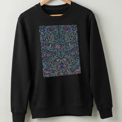 Vintage abstract floral pattern with birds and foliage in vibrant colors — printed on a unisex sweatshirt