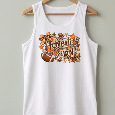 Vintage patchwork Football Season t-shirt with flags and footballs — printed on a tank top