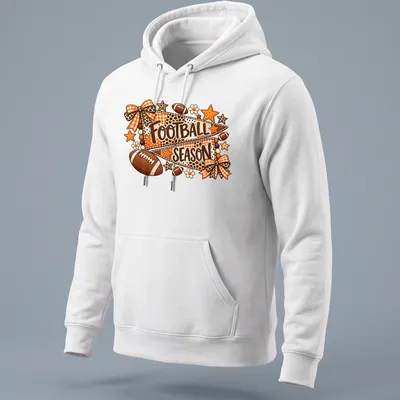Vintage patchwork Football Season t-shirt with flags and footballs — printed on a unisex hoodie