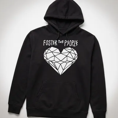 Artistic representation of 'Foster The People' text on a T-shirt. — printed on a unisex hoodie