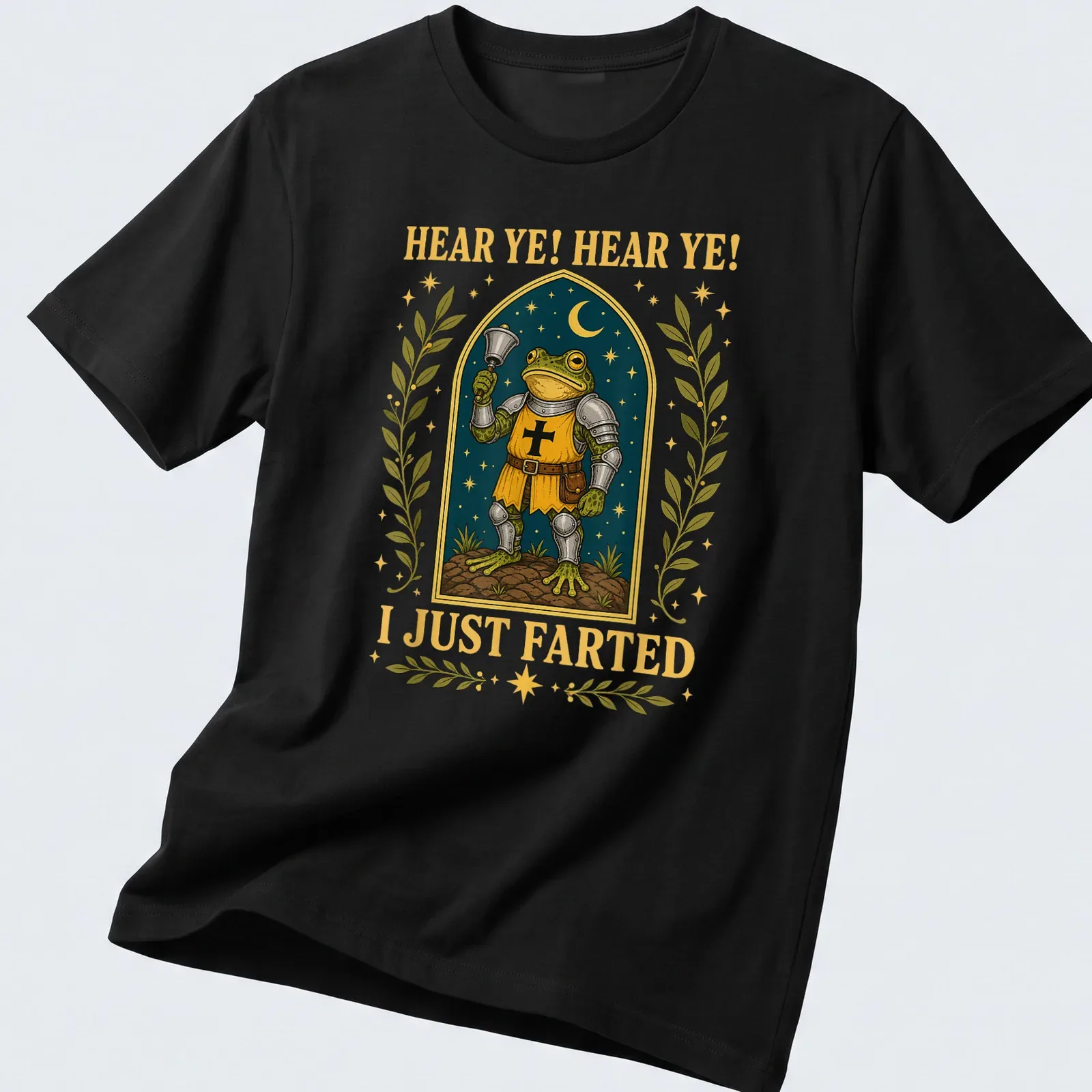 Frog in Armor with Bell Hear Ye I Just Farted T-Shirt