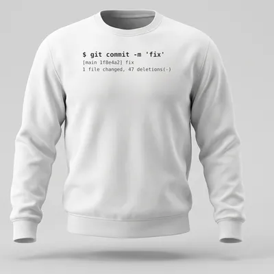 Minimalist t-shirt with developer terminal text in black on white. — printed on a unisex sweatshirt