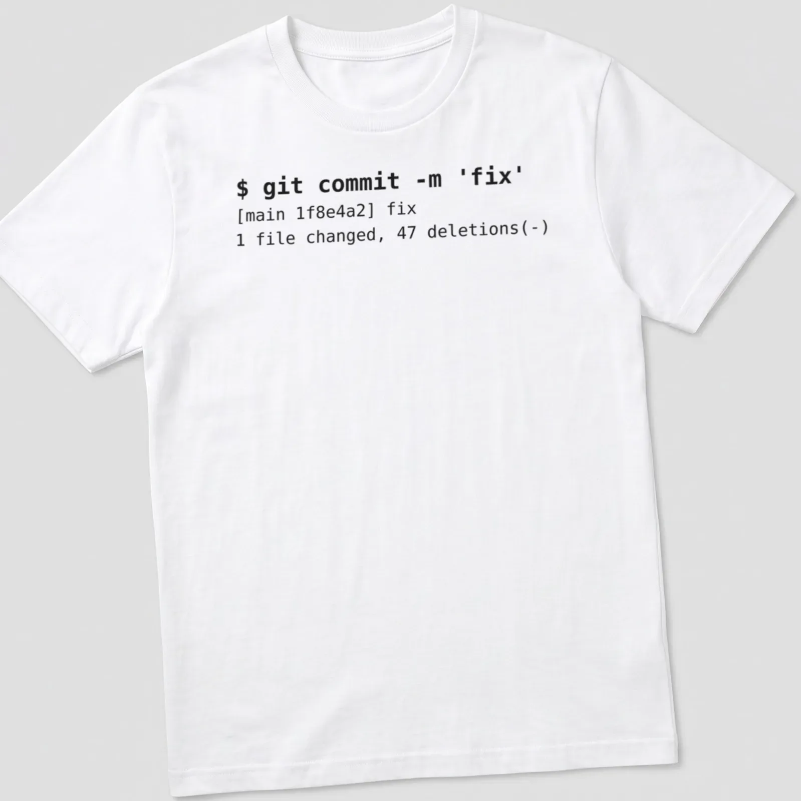 Minimalist t-shirt with developer terminal text in black on white. — printed on a unisex t-shirt