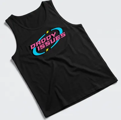 Y2K Retro t-shirt with the quote 'DADDY ISSUES' in playful colors and font — printed on a tank top