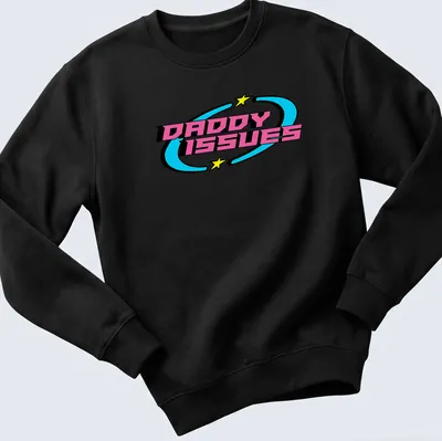 Y2K Retro t-shirt with the quote 'DADDY ISSUES' in playful colors and font — printed on a unisex sweatshirt