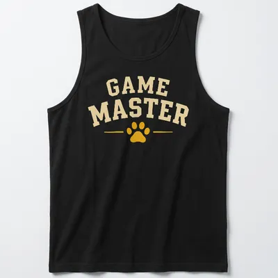 Vintage collegiate Game Master t-shirt featuring a paw print design — printed on a tank top