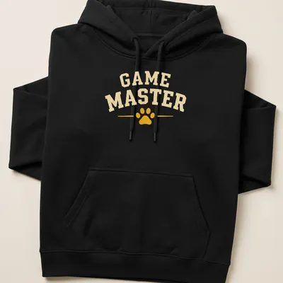 Vintage collegiate Game Master t-shirt featuring a paw print design — printed on a unisex hoodie