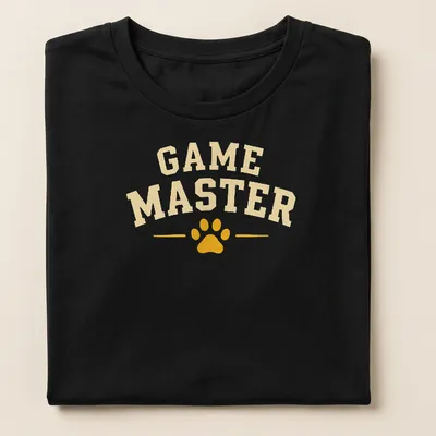 Vintage collegiate Game Master t-shirt featuring a paw print design — printed on a women's shirt