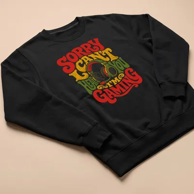 Retro distressed tee with a gaming headset and text: Sorry I Can't Hear You I'm Gaming. — printed on a unisex sweatshirt